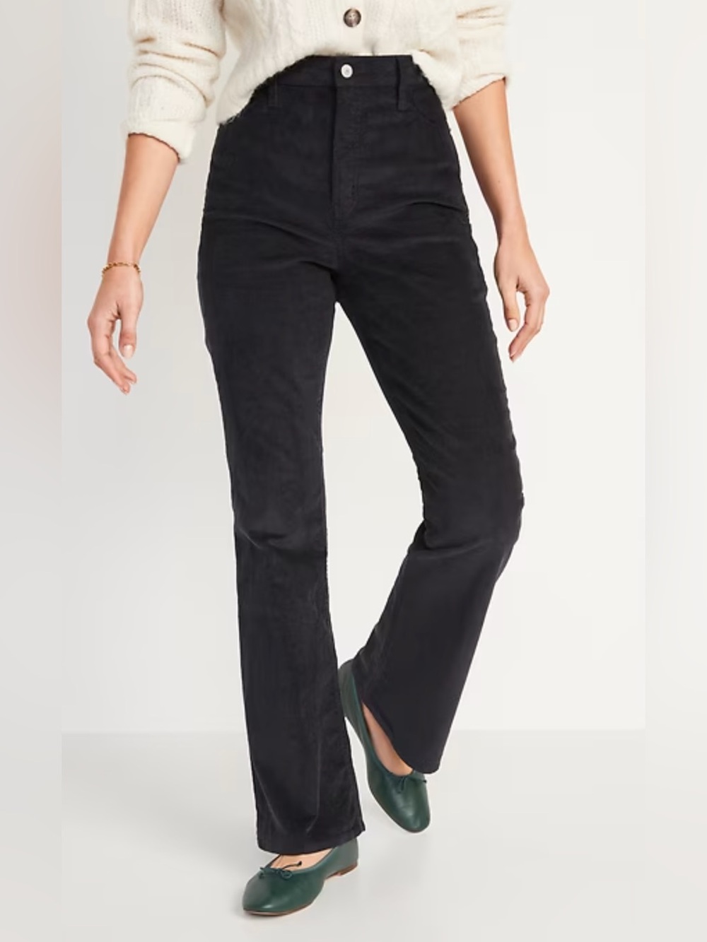 Old Navy Higher High-Rise Black Corduroy Flare Pant Women's US Size 8 Petite